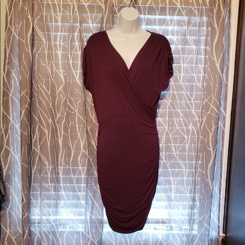 Rouged deep V cocktail dress